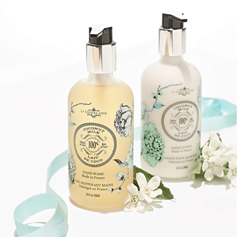 La Chatelaine Hand Wash & Lotion Set | Sulfate Free | Frosted Glass Bottles | Nourishing Shea Butter Formula | Natural and Organic | Made in France | 2 x 8.1 oz. (Coconut Milk) - Image 3