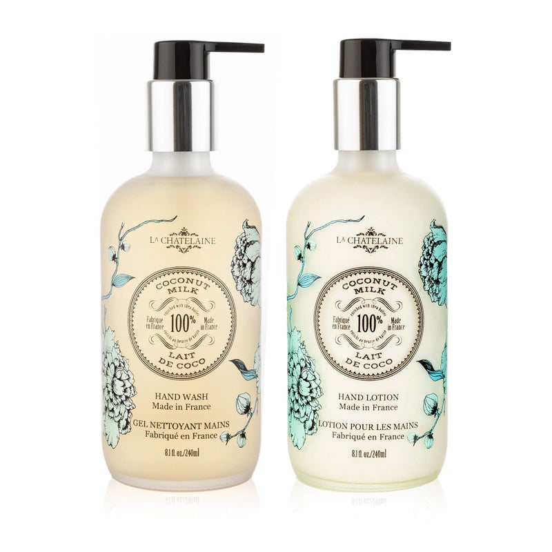 La Chatelaine Hand Wash & Lotion Set | Sulfate Free | Frosted Glass Bottles | Nourishing Shea Butter Formula | Natural and Organic | Made in France | 2 x 8.1 oz. (Coconut Milk) - Image 1