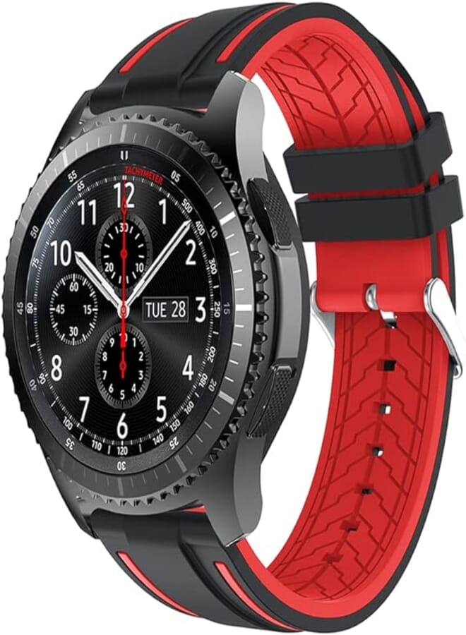 Silicone Straps Watch Band for Huawei Watch GT2 42mm, Galaxy S4 42mm, Samsung Active1 40mm, Samsung Active2 40mm, Honor Magic2 42mm (Black and Red)