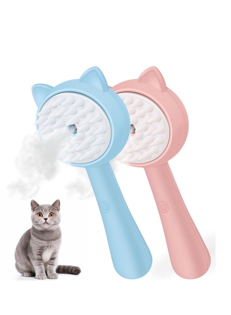 KASTWAVE Cat Steam Brush, 3 in 1 Cat Steamy Brush Cleanser, Silicone Massage Grooming Brush for Shedding, Pet Hair Cleaning Brush Comb for Cats Dogs, 2 Pcs, Blue and Pink - Image 1