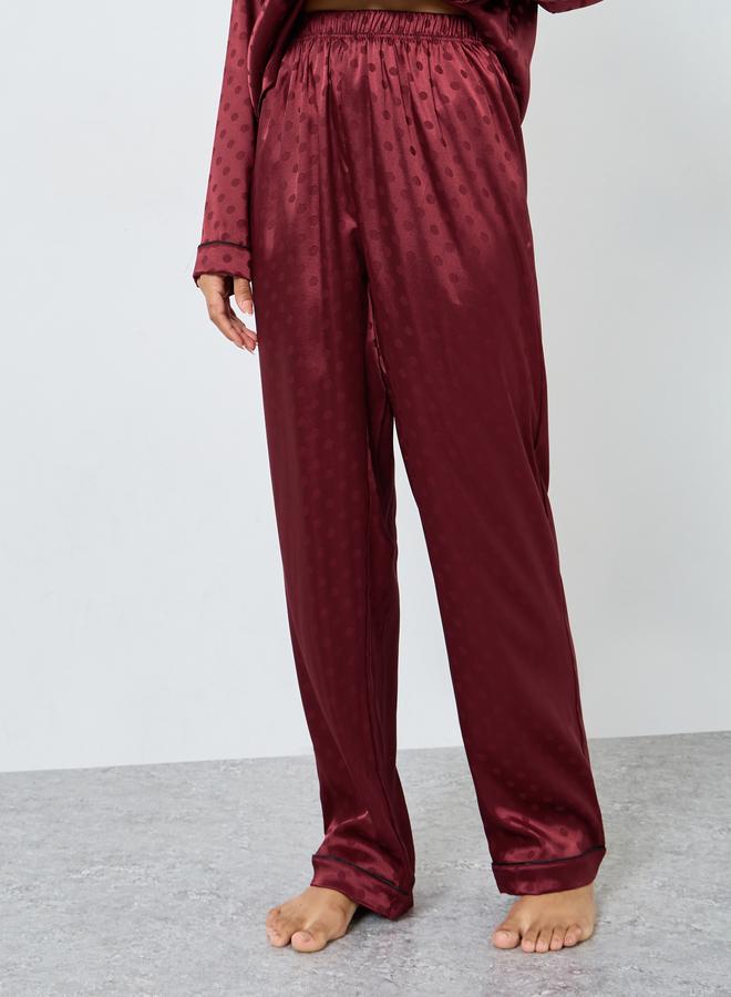 Styli Satin Polka Dot Jacquard Shirt and Straight Leg Pyjama Set - Image 4