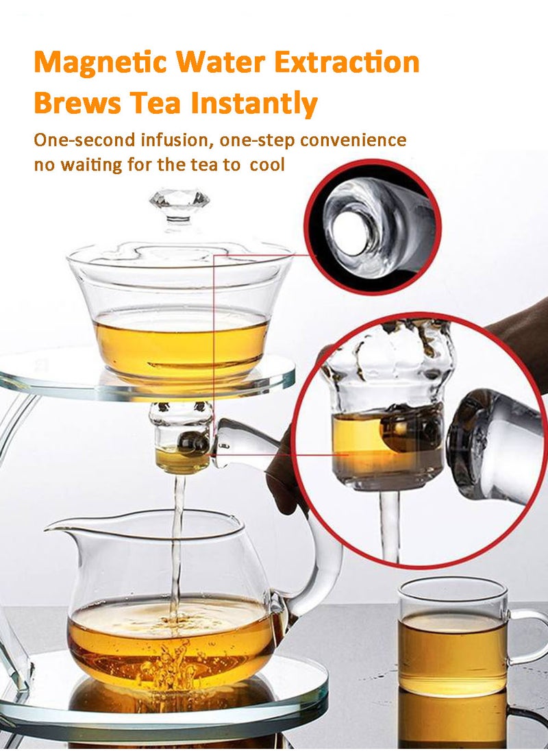 EzzySo - Clear Glass Teapot Set Semi Automatic Drip Rotating, Infuser Kungfu Clear Tea pot Heat Resistant Tea Set for Tea House, Restaurants, and Home Gatherings - Image 1