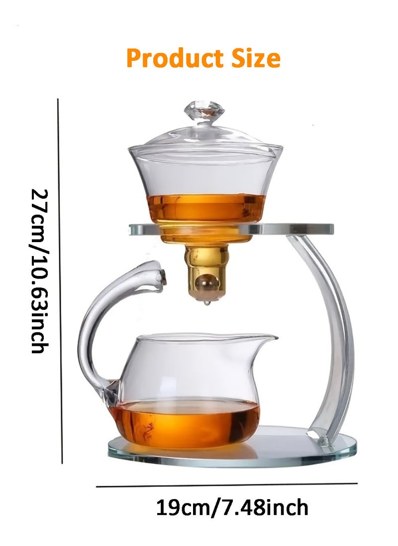 EzzySo - Clear Glass Teapot Set Semi Automatic Drip Rotating, Infuser Kungfu Clear Tea pot Heat Resistant Tea Set for Tea House, Restaurants, and Home Gatherings - Image 1