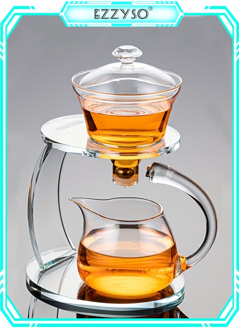Clear Glass Teapot Set Semi Automatic Drip Rotating, Infuser Kungfu Clear Tea pot Heat Resistant Tea Set for Tea House, Restaurants, and Home Gatherings