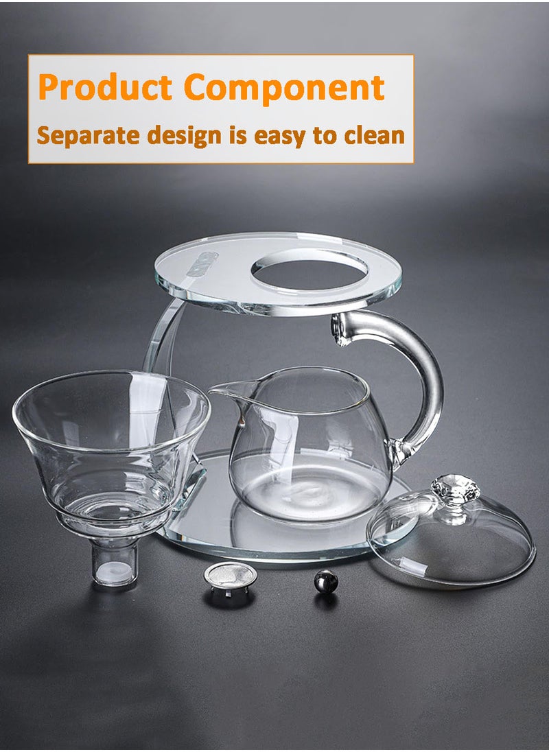 EzzySo - Clear Glass Teapot Set Semi Automatic Drip Rotating, Infuser Kungfu Clear Tea pot Heat Resistant Tea Set for Tea House, Restaurants, and Home Gatherings - Image 1