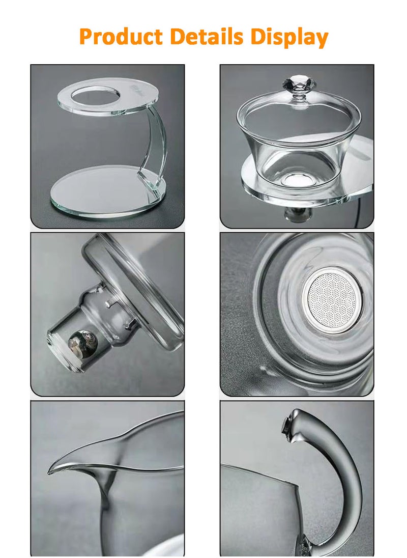 EzzySo - Clear Glass Teapot Set Semi Automatic Drip Rotating, Infuser Kungfu Clear Tea pot Heat Resistant Tea Set for Tea House, Restaurants, and Home Gatherings - Image 1