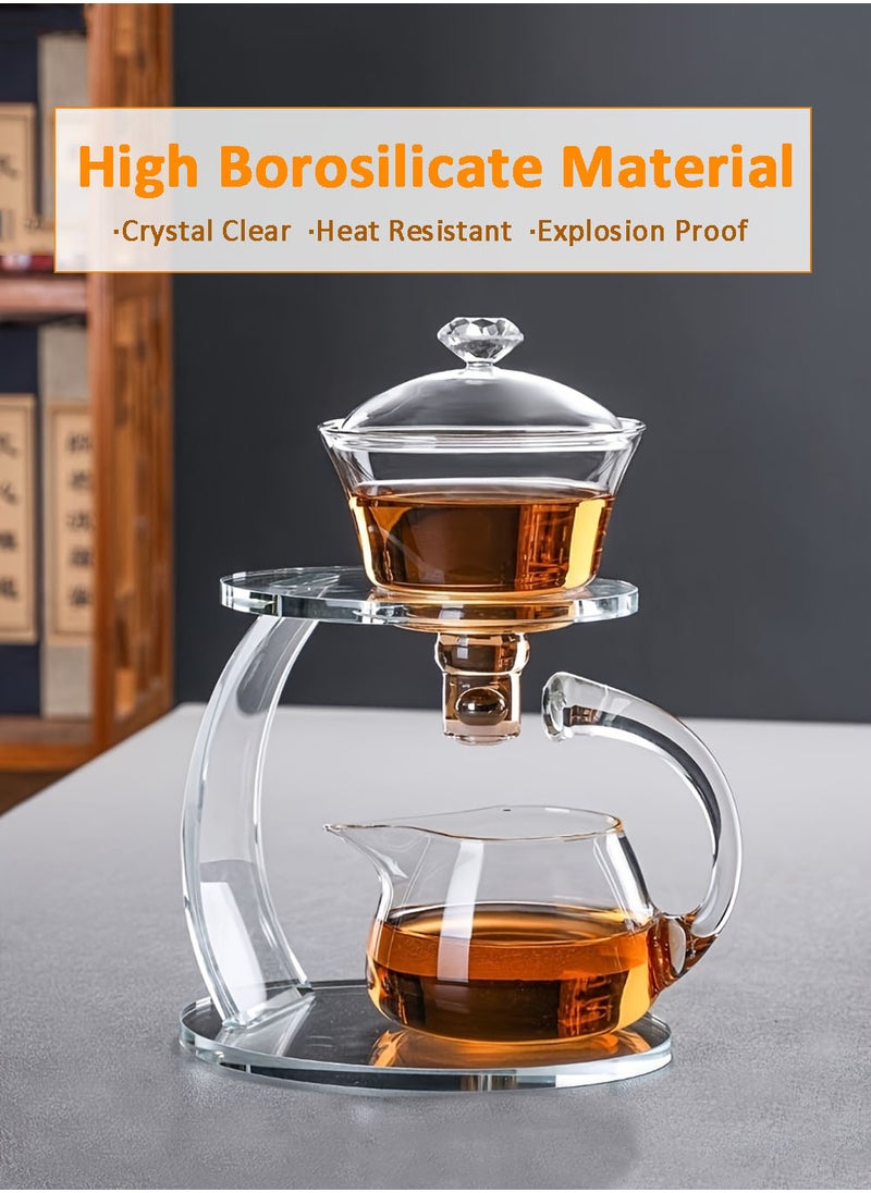 EzzySo - Clear Glass Teapot Set Semi Automatic Drip Rotating, Infuser Kungfu Clear Tea pot Heat Resistant Tea Set for Tea House, Restaurants, and Home Gatherings - Image 1