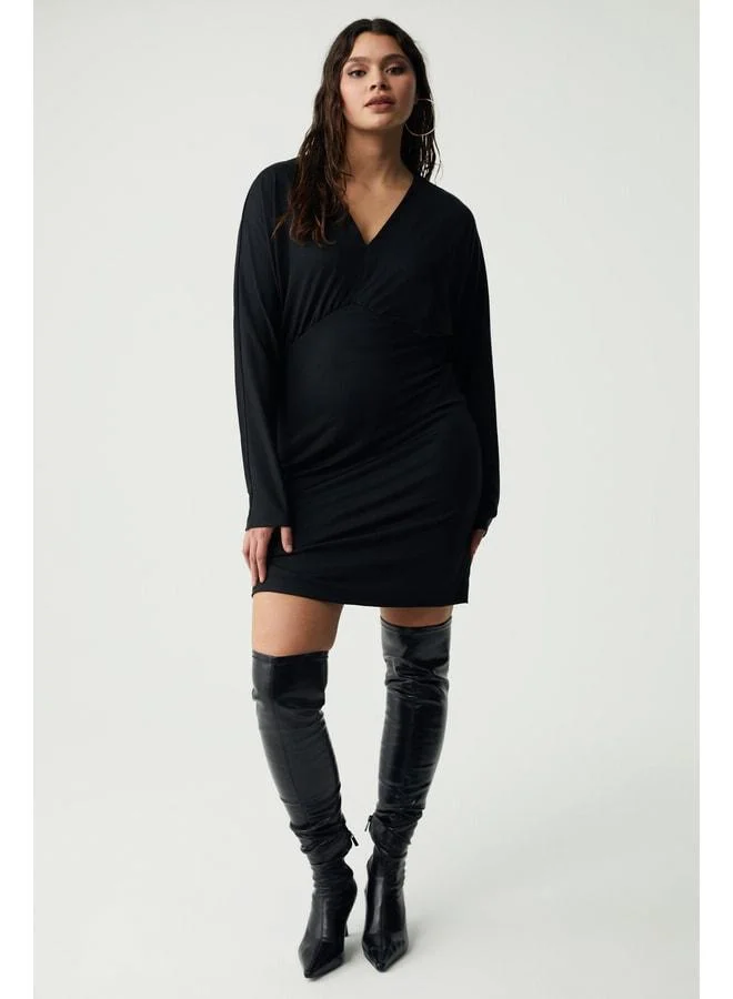 Ethiquet ISADORA BB Women's Batwing Sleeve Deep V‑Neck Black Plus‑Size Dress
