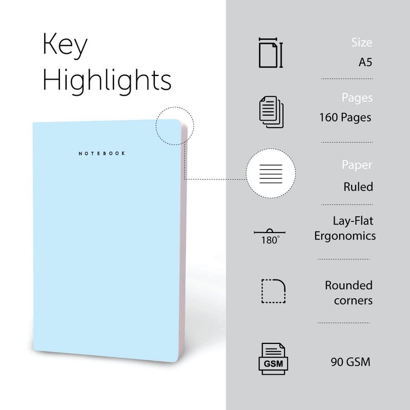 FACTOR NOTES A5 Notebook: 90 GSM | Ruled | 160 Pages (Misty Blue) - Image 2