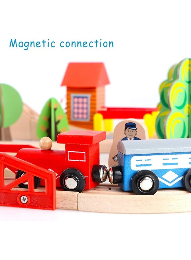 Train Set - 69 Pieces Wooden Train Tracks u0026 Trains For Kids, Toddler Boys And Girls 3,4,5 Years Old And Up– Premium Wood Construction Toys (69 Pcs) - Image 4