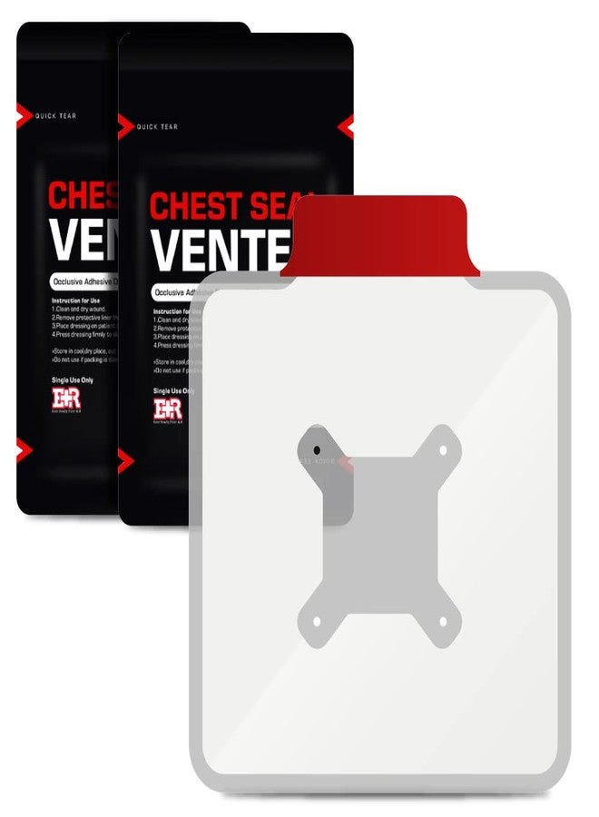 Ever Ready First Aid Vented Chest Seal with Quick Tear - 6.6” Square Occlusive Adhesive Dressing for Open Chest Wounds - 2 Pack - Image 1