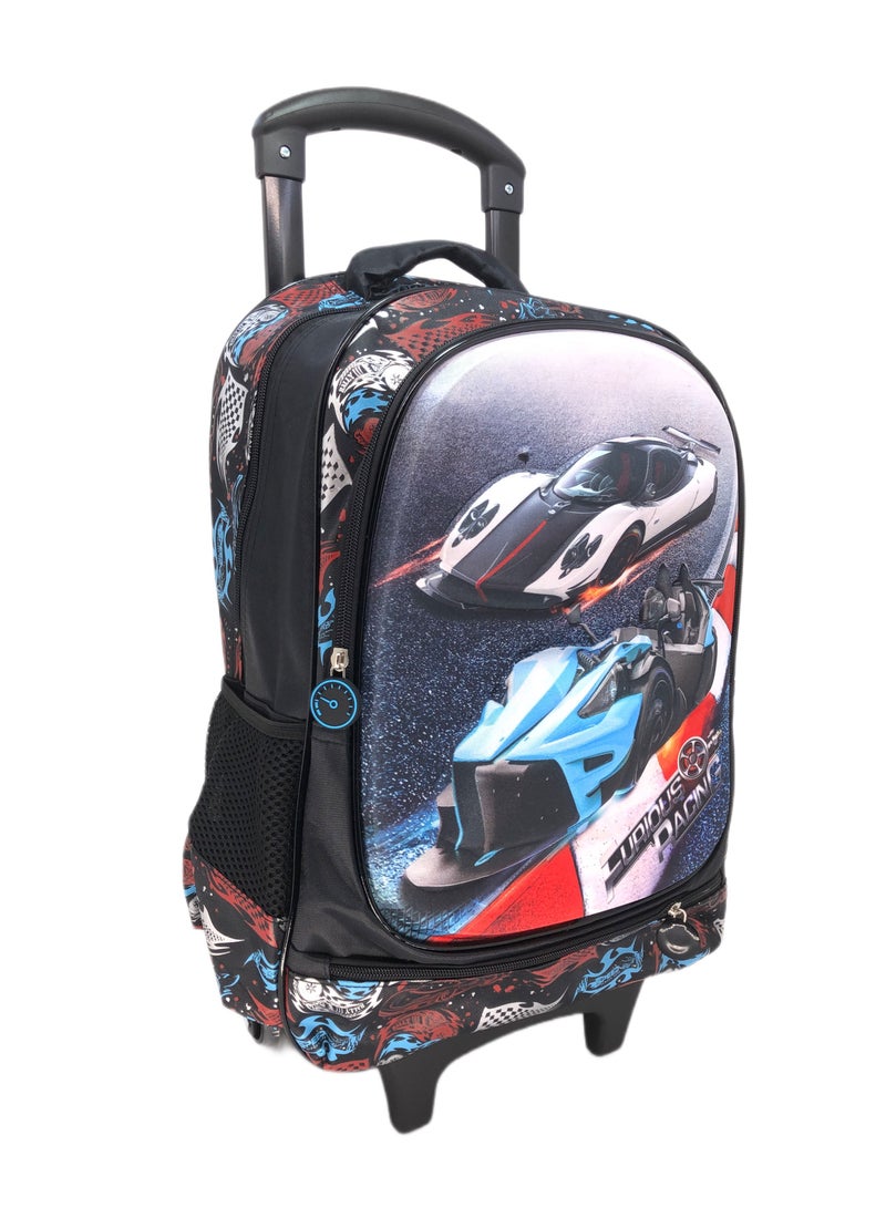 i-kola Stylish 18-Inch 3D Trolley Backpack: Cars Design, High-Quality Construction, and Complete Set with Lunch Bag and Pencil Case - Image 3
