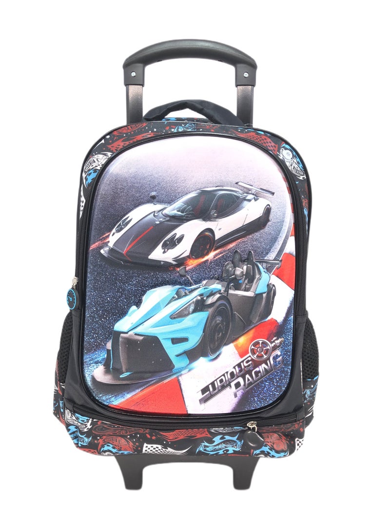 i-kola Stylish 18-Inch 3D Trolley Backpack: Cars Design, High-Quality Construction, and Complete Set with Lunch Bag and Pencil Case - Image 2