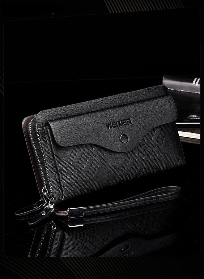 WEIXIER Casual Men Business Wallet Portable Clutch Bag Pu Waterproof Large Capacity Double Zipper Multi-card Slot Clip Bag for Travel Outdoor Shopping Black - Image 4