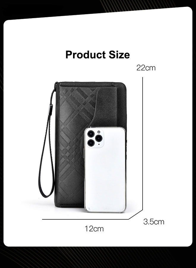 WEIXIER Casual Men Business Wallet Portable Clutch Bag Pu Waterproof Large Capacity Double Zipper Multi-card Slot Clip Bag for Travel Outdoor Shopping Black - Image 5