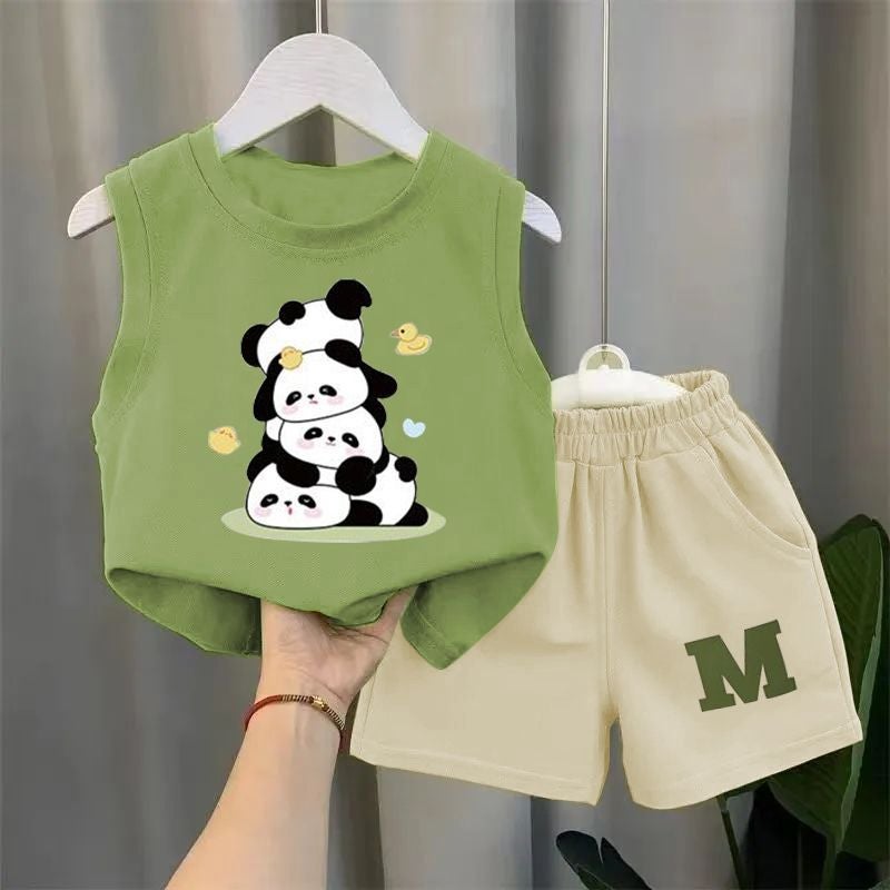 2024 Western Style New Vest Thin Two-Piece Set Boys Sleeveless Summer Mint Mambo Set Children'S Baby Summer 12 - Image 1