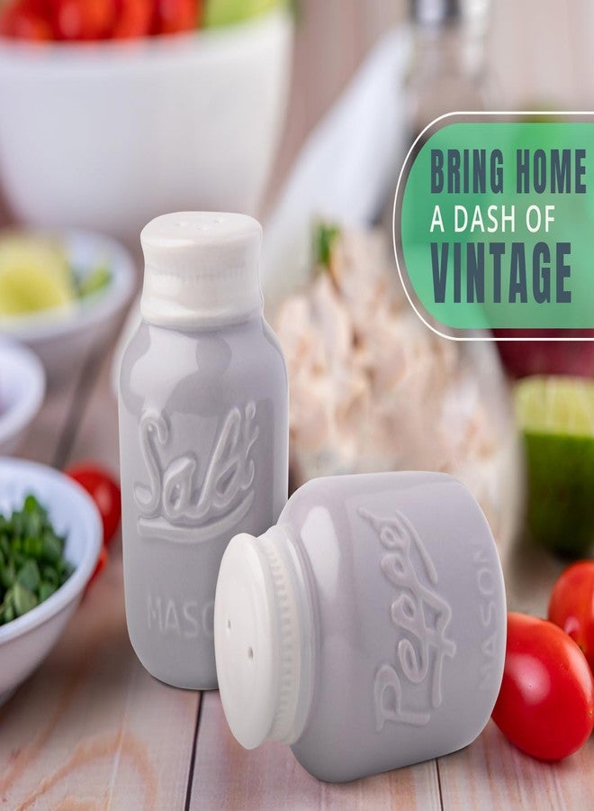 كومفيفي طقم هزازات ملح وفلفل من كومفيفي، مصنوع من السيراميك الرمادي الفاتح، بتصميم ريفي أنيق. - Image 3