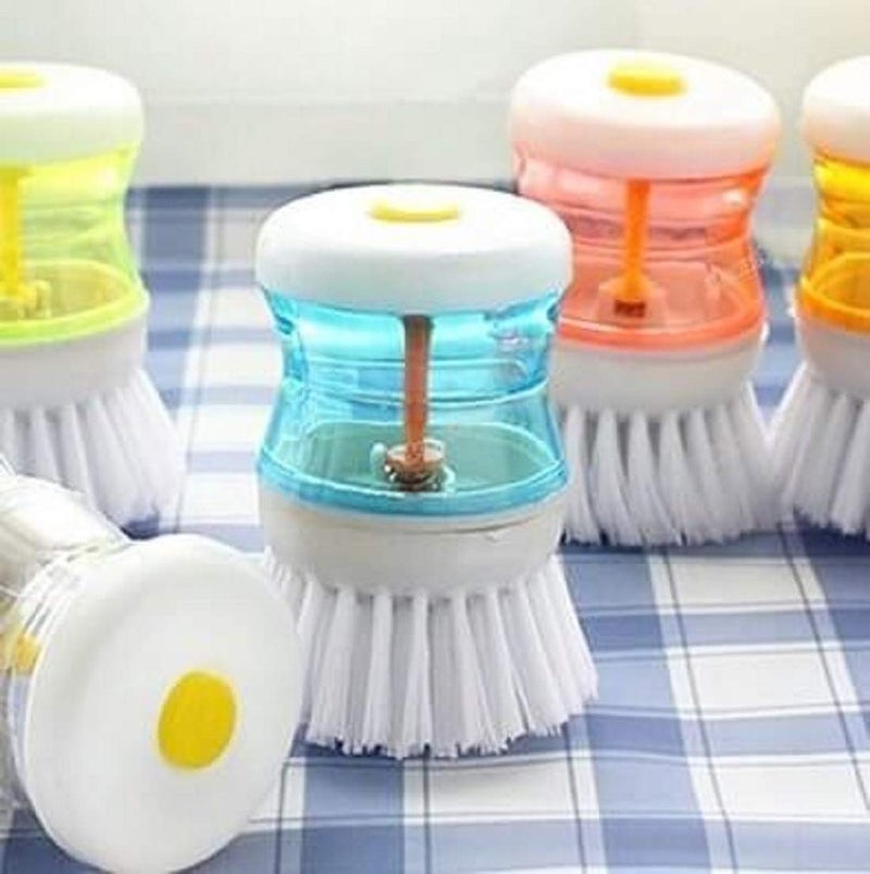 KHEDU FAB Khedu Fab 2 Pcs DishWashbasin Plastic Cleaning Brush with Liquid Soap Dispenser Plastic Wash Basin Brush Cleaner with Liquid Soap Dispenser Multicolour  - Image 1