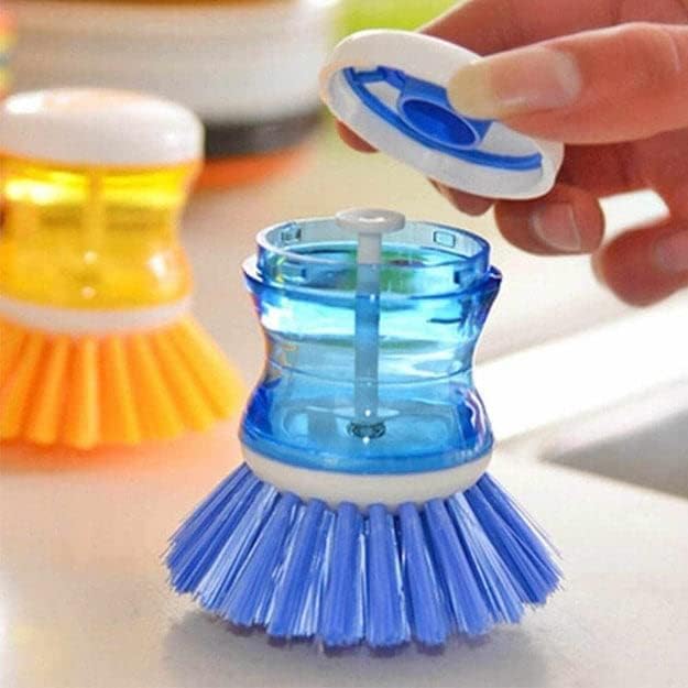 KHEDU FAB Khedu Fab 2 Pcs DishWashbasin Plastic Cleaning Brush with Liquid Soap Dispenser Plastic Wash Basin Brush Cleaner with Liquid Soap Dispenser Multicolour  - Image 4