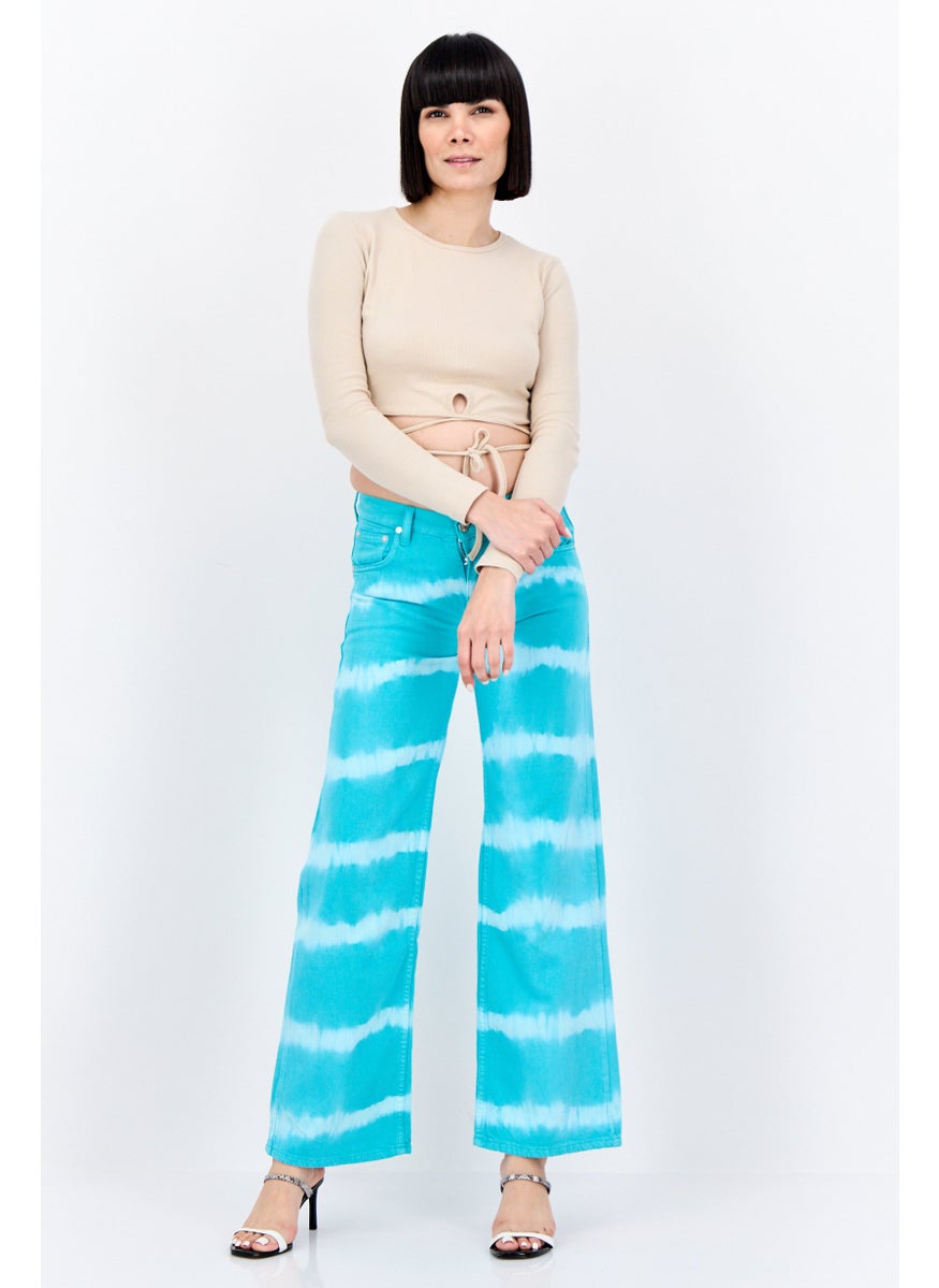 MANGO Women Regular Fit High Rise Straight Leg Tie And Dye Jeans, Turquoise  - Image 4