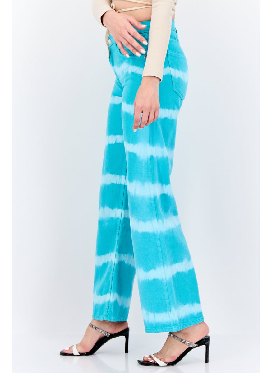 MANGO Women Regular Fit High Rise Straight Leg Tie And Dye Jeans, Turquoise  - Image 2