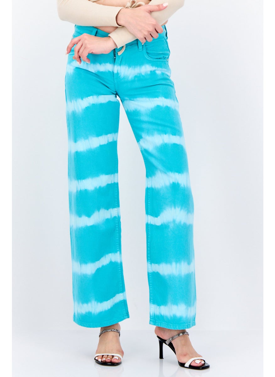 MANGO Women Regular Fit High Rise Straight Leg Tie And Dye Jeans, Turquoise  - Image 1