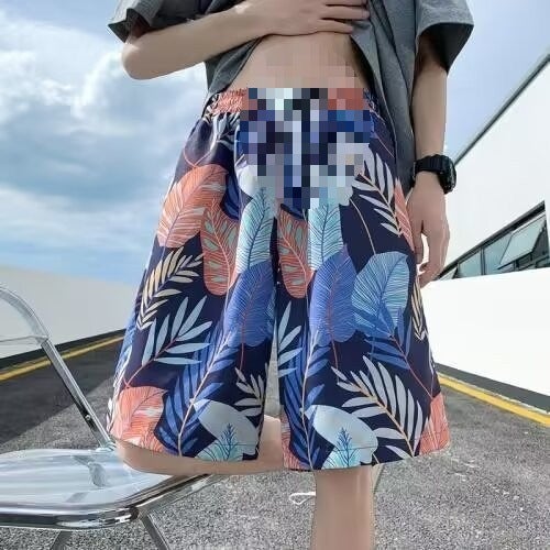 Beach Shorts Mens Summer Thin Quick-drying Swimming Trunks Fashionable Printed Large Pants Loose Pajama Pants Casual Five-point Pants Pink - Image 2