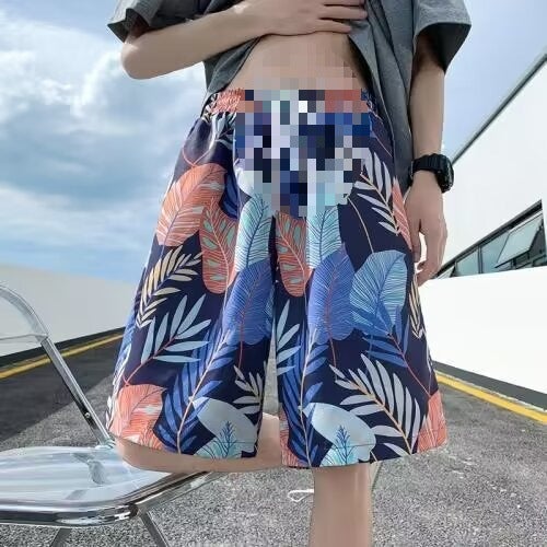 Beach Shorts Mens Summer Thin Quick-drying Swimming Trunks Fashionable Printed Large Pants Loose Pajama Pants Casual Five-point Pants Pink - Image 4