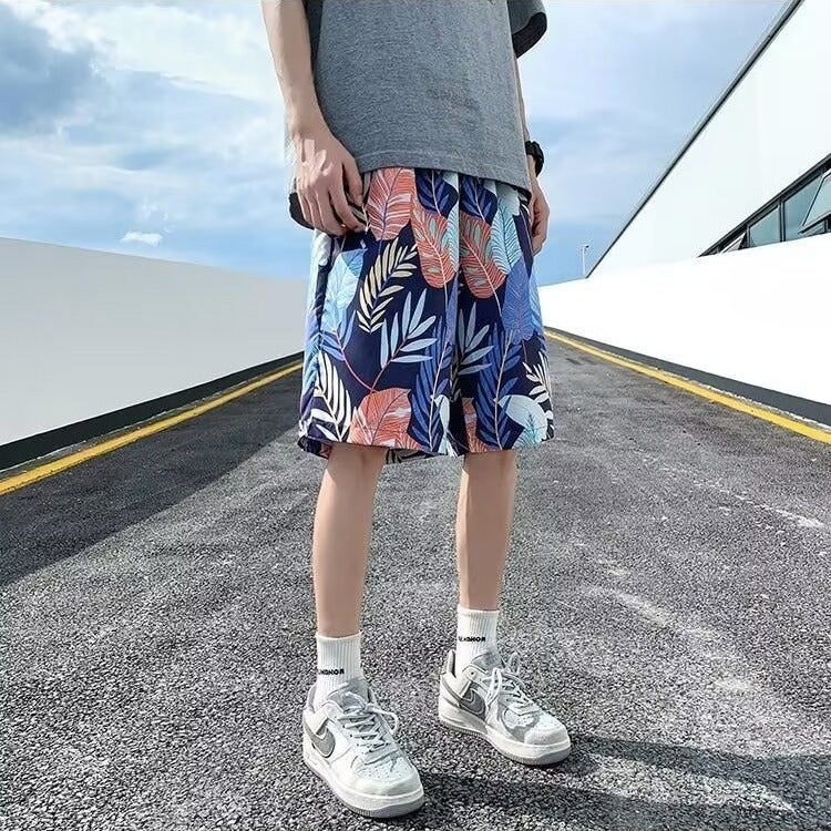 Beach Shorts Mens Summer Thin Quick-drying Swimming Trunks Fashionable Printed Large Pants Loose Pajama Pants Casual Five-point Pants Pink - Image 5