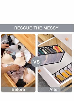 KASTWAVE Underwear Drawer Organizer, Foldable Storage Divider Boxes Includes Cell Collapsible Closet Compartments for Socks Bras Ties Lingerie 8Pcs, Black  - Image 3