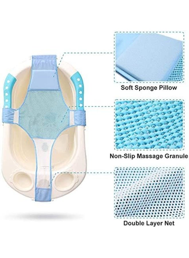 ChicAbode شبكة استحمام للأطفال، دعامة قابلة للتعديل لحوض الاستحمام من القطن، دعامة استحمام للأطفال، شبكة أرجوحة دعامة استحمام للأطفال، قابلة للتعديل، ناعمة ومريحة، بدون نتوءات، لا تسبب تلف الجلد، مانعة للانزلاق، زرقاء - Image 3