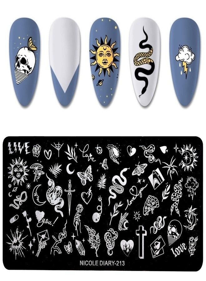 NICENEEDED Punk Style Nail Art Stamping Template, Tarot Cross Snake Butterfly Image Nail Plates Nail Supplies, 1Pc Mix Pattern Vintage Nail Templates for Printing Stencil Tools - Image 1