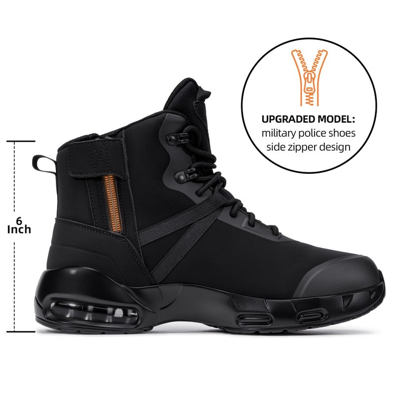 KEFUWU Military Tactical Boots Women Wide Waterproof 6 Inches Lightweight Durable Side-Zip Combat Hiking Work Boots Non Slip(8 Women,Black) - Image 3