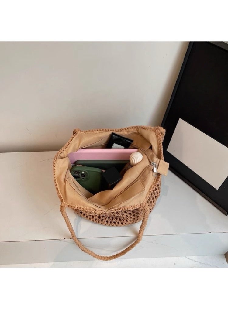 القطن المنسوجة حقيبة يد / حقيبة الكتف ، الكاكي ، ومناسبة للرحلات اليومية والعطلات ، أسلوب بسيط ، سخية ، والمواد البيئية ودائمة - Image 5