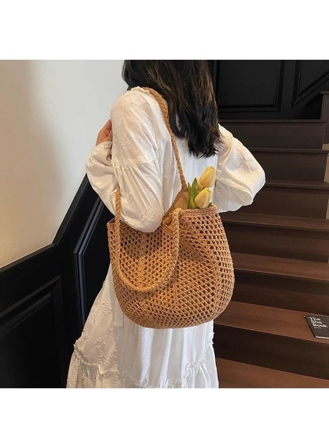 القطن المنسوجة حقيبة يد / حقيبة الكتف ، الكاكي ، ومناسبة للرحلات اليومية والعطلات ، أسلوب بسيط ، سخية ، والمواد البيئية ودائمة - Image 3