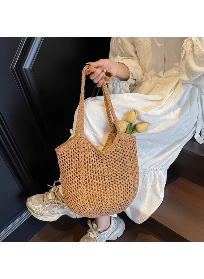 القطن المنسوجة حقيبة يد / حقيبة الكتف ، الكاكي ، ومناسبة للرحلات اليومية والعطلات ، أسلوب بسيط ، سخية ، والمواد البيئية ودائمة - Image 2