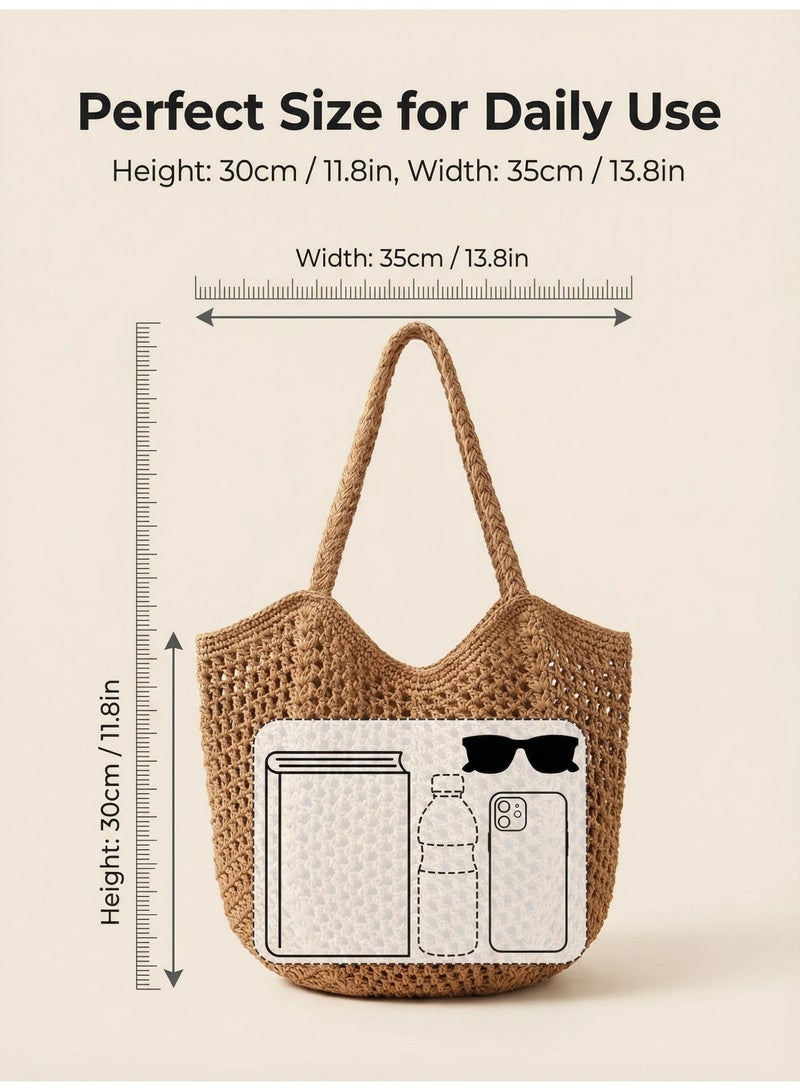 Khaki Cotton Rope Tote Bag | Versatile Shoulder & Handbag for Vacation & Daily Commute - Image 2