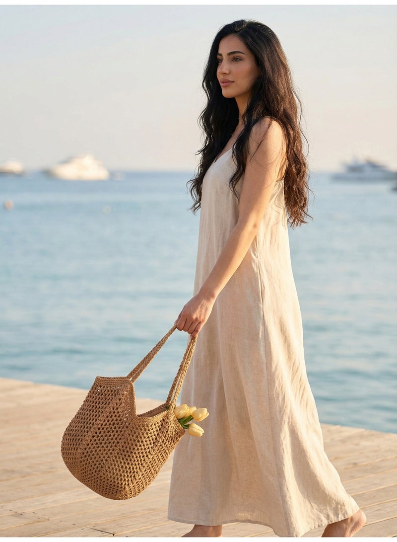 Khaki Cotton Rope Tote Bag | Versatile Shoulder & Handbag for Vacation & Daily Commute - Image 4