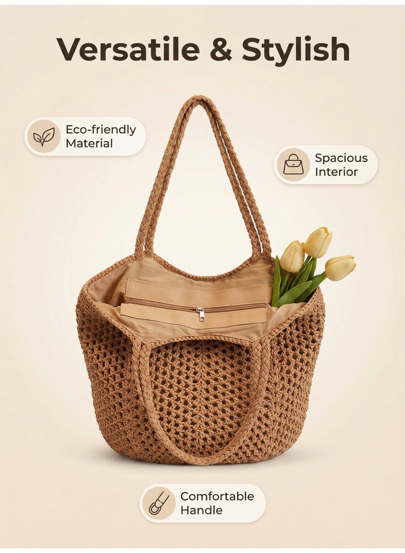 Khaki Cotton Rope Tote Bag | Versatile Shoulder & Handbag for Vacation & Daily Commute - Image 3
