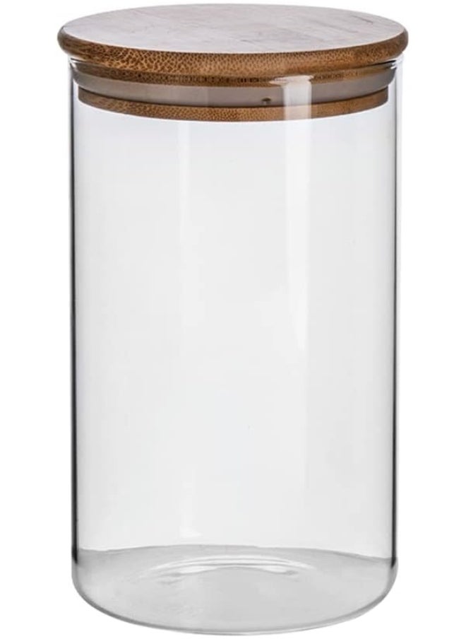 Vague Vague Borosilicate Glass Jar With Bamboo Lid, 1 Litre Capacity  - Image 1