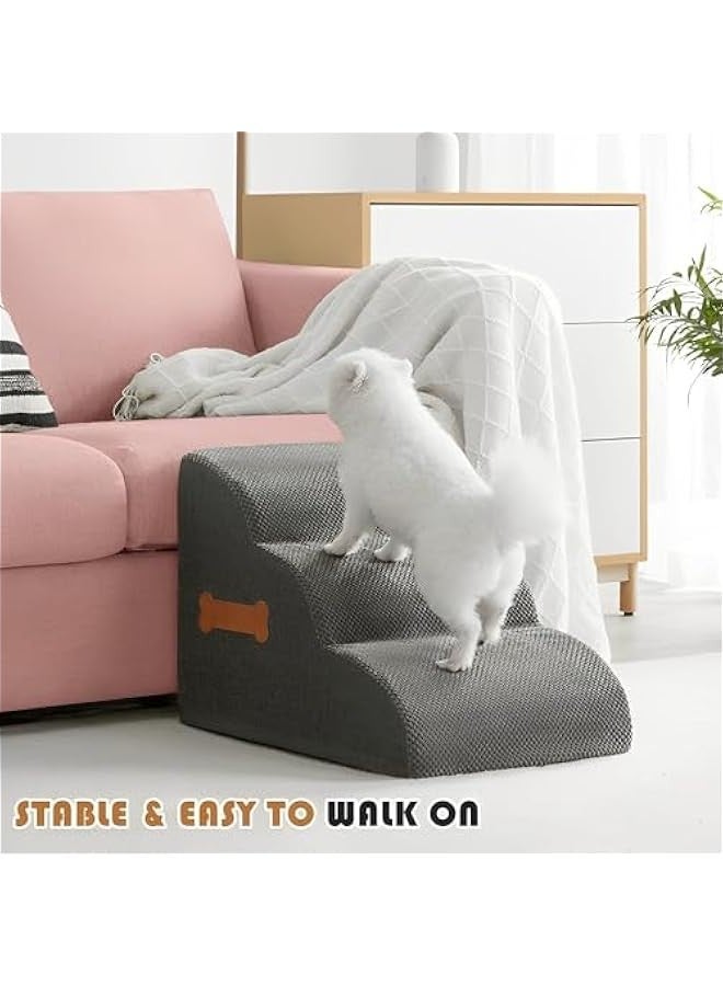 Beauenty Dog Stairs Ramp for Beds & Couches, Extra Wide Pet Steps with Non-Slip Fabric, Ideal Dog Ramp for Bed, Perfect Dog Stairs for Small Dogs and Cats,Grey,3-Tiers - Image 2