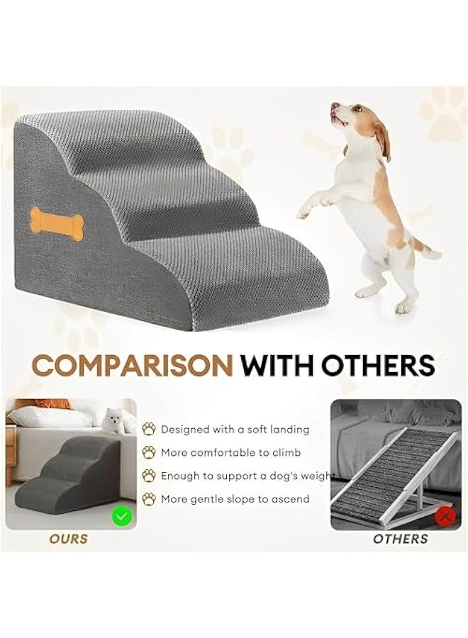Beauenty Dog Stairs Ramp for Beds & Couches, Extra Wide Pet Steps with Non-Slip Fabric, Ideal Dog Ramp for Bed, Perfect Dog Stairs for Small Dogs and Cats,Grey,3-Tiers - Image 4