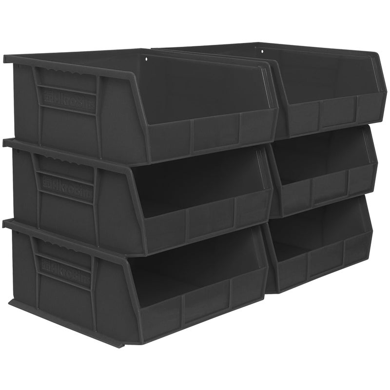 Akro-Mils 30235 AkroBins Plastic Storage Bins, Space-Saving Stackable Bins for Garage, Pantry, Craft Organization, 11" x 11" x 5", Black, 6-Pack - Image 1