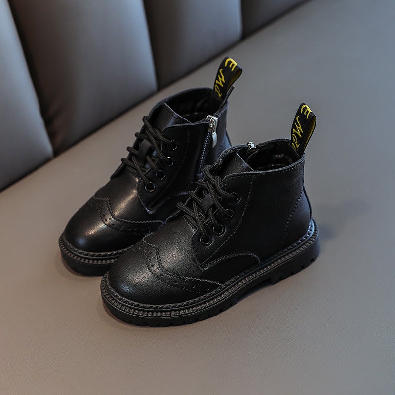 Boys And Girls Cotton Shoes British Style Boots 2025 Winter Fleece-Lined Baby Students Large Cotton Two Cotton Warm Winter Shoes - Image 1
