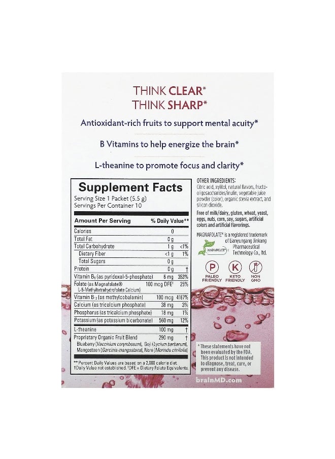 BRAINMD BrainMD, Brain Boost, On-The-Go Think Drink, Caffeine Free, 10 Packets  - Image 2