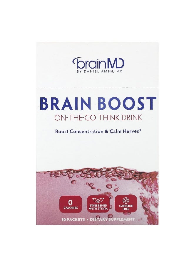 BRAINMD BrainMD, Brain Boost, On-The-Go Think Drink, Caffeine Free, 10 Packets  - Image 1