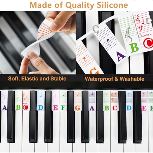 Azymi Piano Notes Guide for Beginners, Removable Keyboard Labels for 88/76/ 61/54/ 49/37 Keys Reusable Silicone Strips Black Larger Bold Letters for Kids - Image 3