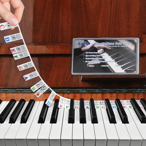 Azymi Piano Notes Guide for Beginners, Removable Keyboard Labels for 88/76/ 61/54/ 49/37 Keys Reusable Silicone Strips Black Larger Bold Letters for Kids - Image 1