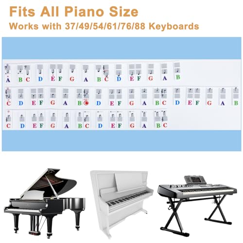 Azymi Piano Notes Guide for Beginners, Removable Keyboard Labels for 88/76/ 61/54/ 49/37 Keys Reusable Silicone Strips Black Larger Bold Letters for Kids - Image 4