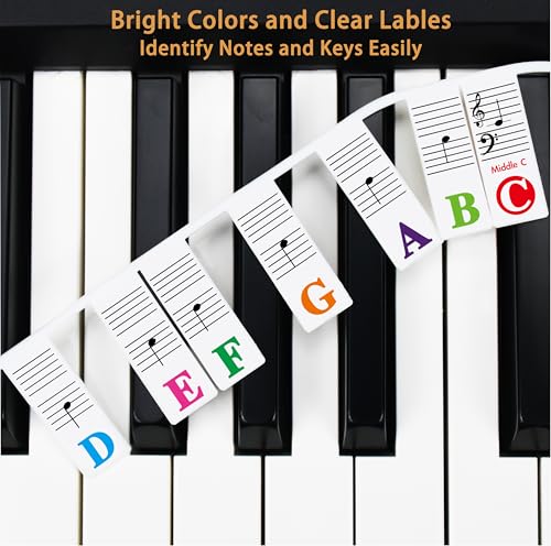 Azymi Piano Notes Guide for Beginners, Removable Keyboard Labels for 88/76/ 61/54/ 49/37 Keys Reusable Silicone Strips Black Larger Bold Letters for Kids - Image 2